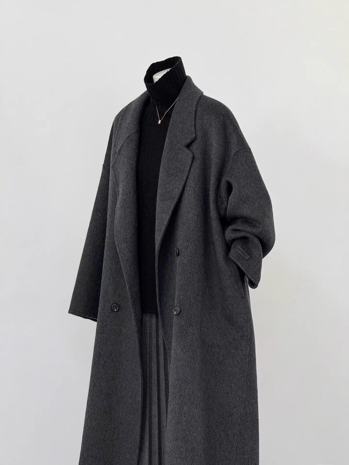 Women Oversized Wool Coat with Wide Lapels and Relaxed Silhouette EVA-US