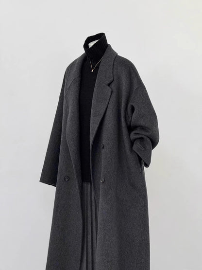 Women Oversized Wool Coat with Wide Lapels and Relaxed Silhouette EVA-US