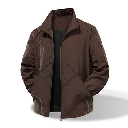 Men's Lightweight Windbreaker Outdoor Jacket with Stand Collar, Two-way Zipper and Concealed Pockets EVA-US