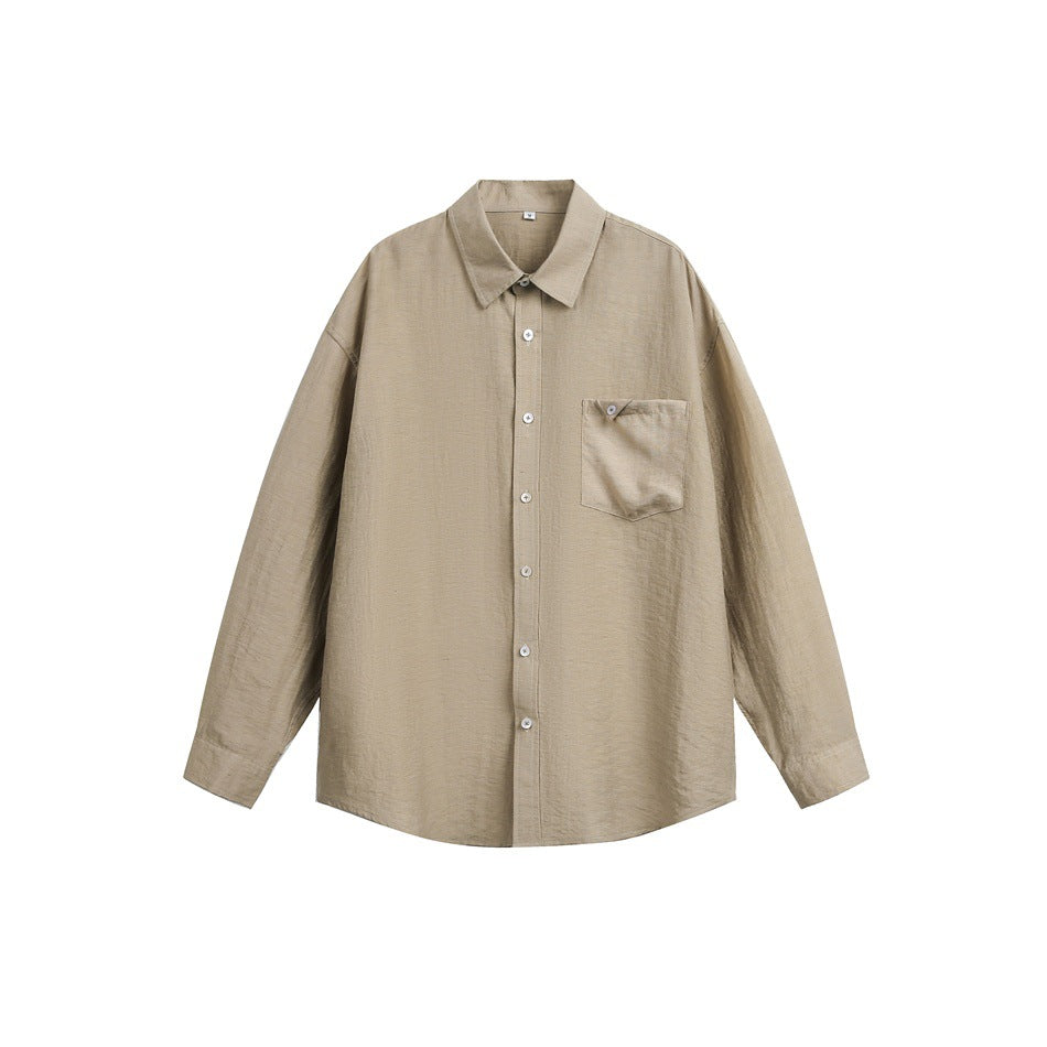 Women's loose-fitting oversized shirt blouse with chest pocket and textured cotton blend EVA-US