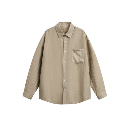 Women's loose-fitting oversized shirt blouse with chest pocket and textured cotton blend EVA-US