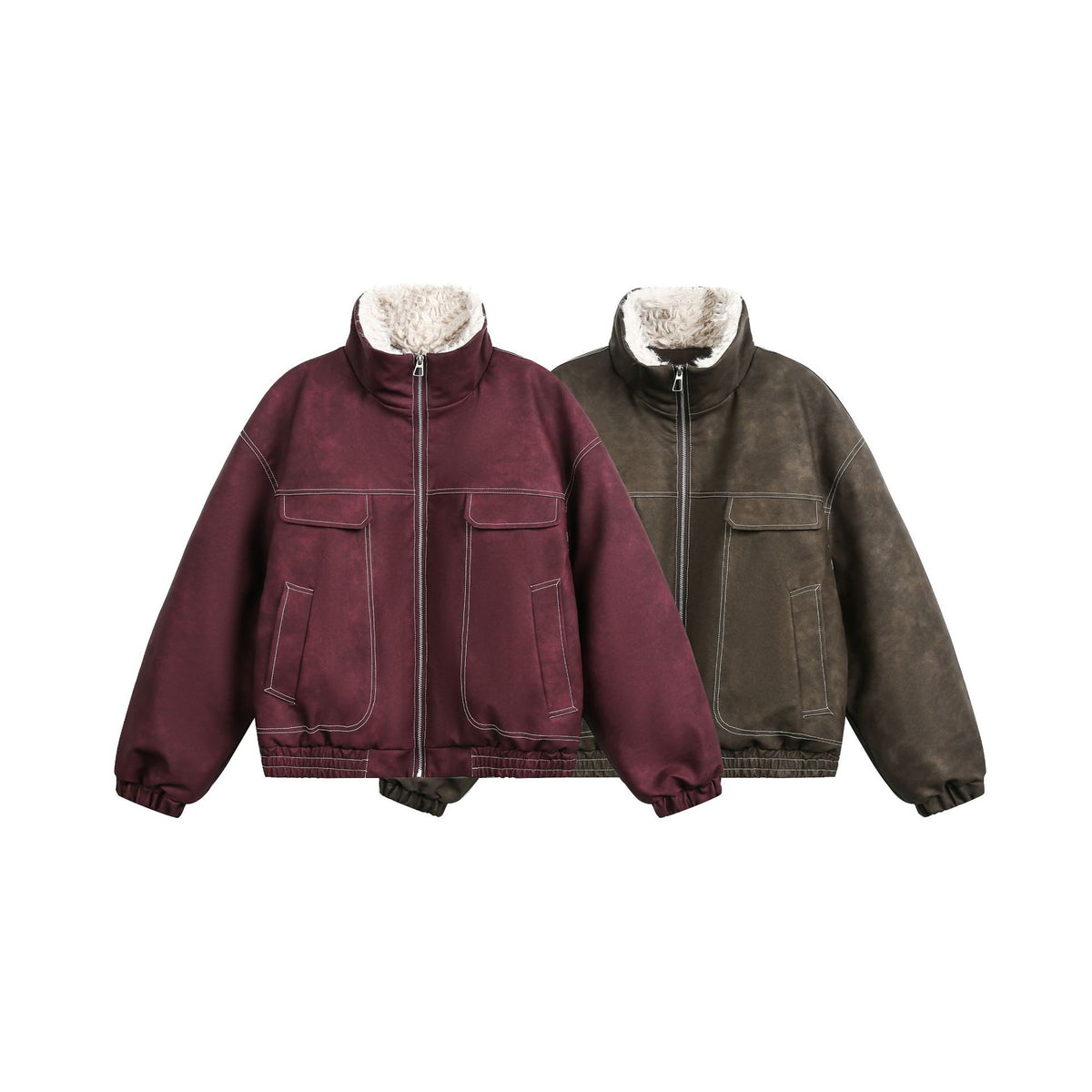Men's Boxy Suede-Look Blouson with Teddy Lining and High Collar EVA-US