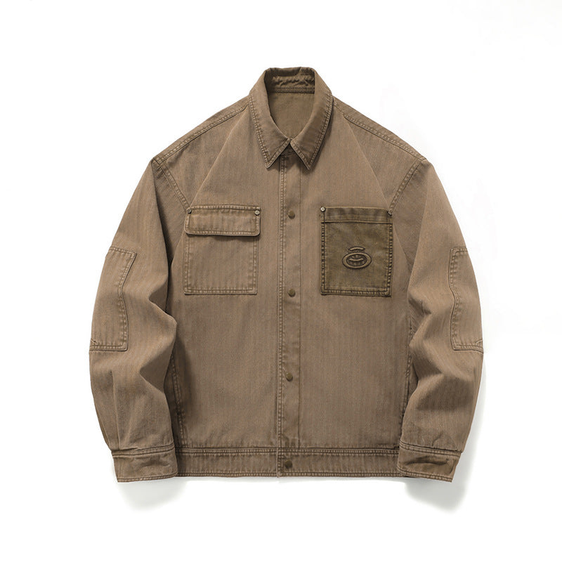 Men's robustly crafted worker chore jacket made of canvas with patch breast pockets EVA-US