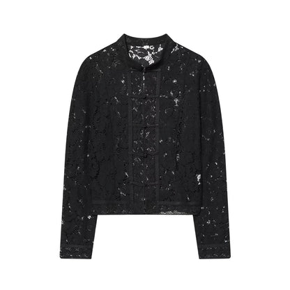 Women's lace jacket with mandarin collar and decorative frog closures EVA-US