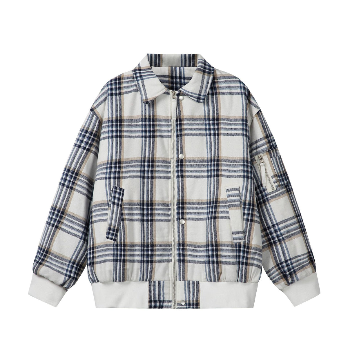 Unisex Checked Boxy Blouson in Oversized Cut with Rib Cuffs and Zipper EVA-US