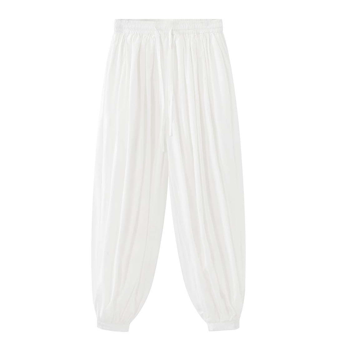 Women Wide Balloon Culotte with High Elastic Waistband and Crinkled Linen Look EVA-US