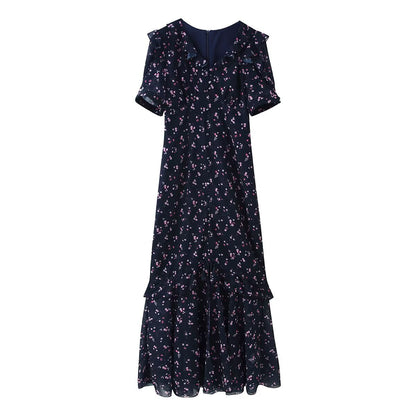 Women’s maxi dress with ruffles, V-neck and floral chiffon look EVA-US