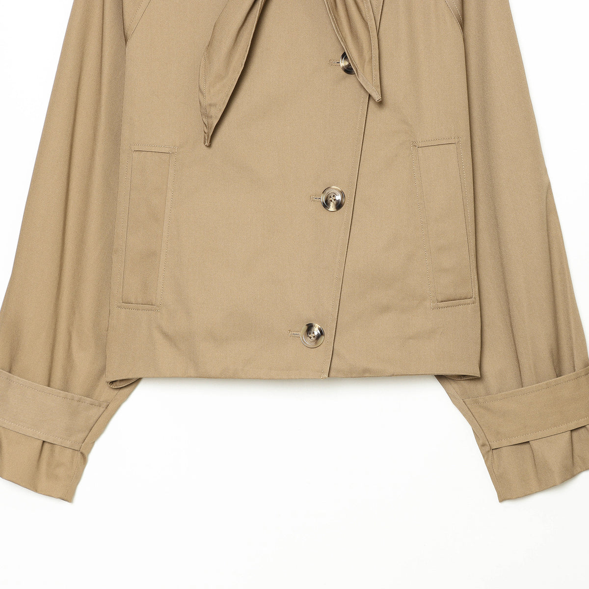 Women's Cropped Trench Cape Jacket with Bow Collar and Boxy Silhouette EVA-US