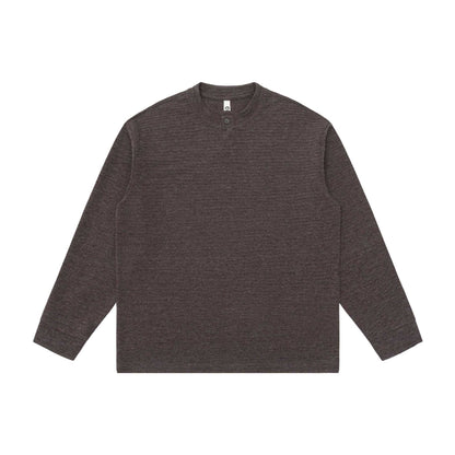 Unisex Structured Henley Sweater with Short Button Collar and Oversized Fit EVA-US