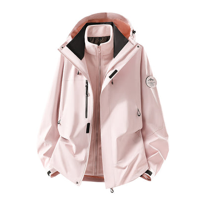 Men's two-layer softshell outdoor jacket with removable fleece lining and adjustable hood EVA-US