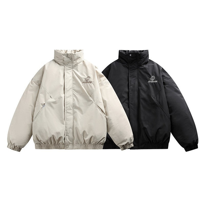 Unisex Boxy padded short jacket with stand-up collar and concealed button placket EVA-US