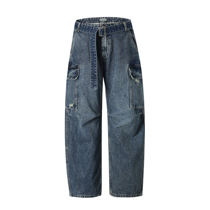 Women's High-Waisted Cargo Jeans with Belt, Loose Fit and Used Look EVA-US