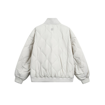 Ladies Quilted Short Blouson Jacket with Stand-Up Collar and Elastic Hem