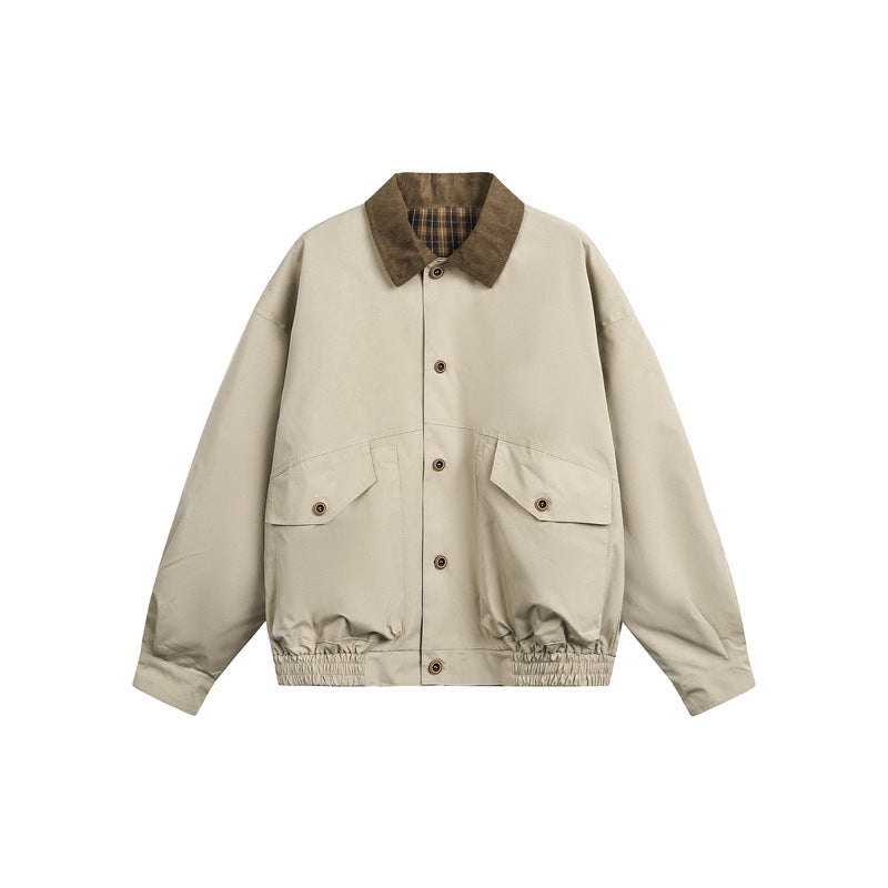 Unisex Casual cut Blouson jacket in field style with cord collar and check inner lining EVA-US