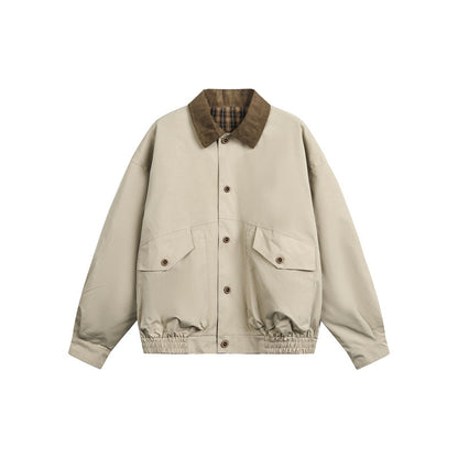 Unisex Casual cut Blouson jacket in field style with cord collar and check inner lining EVA-US