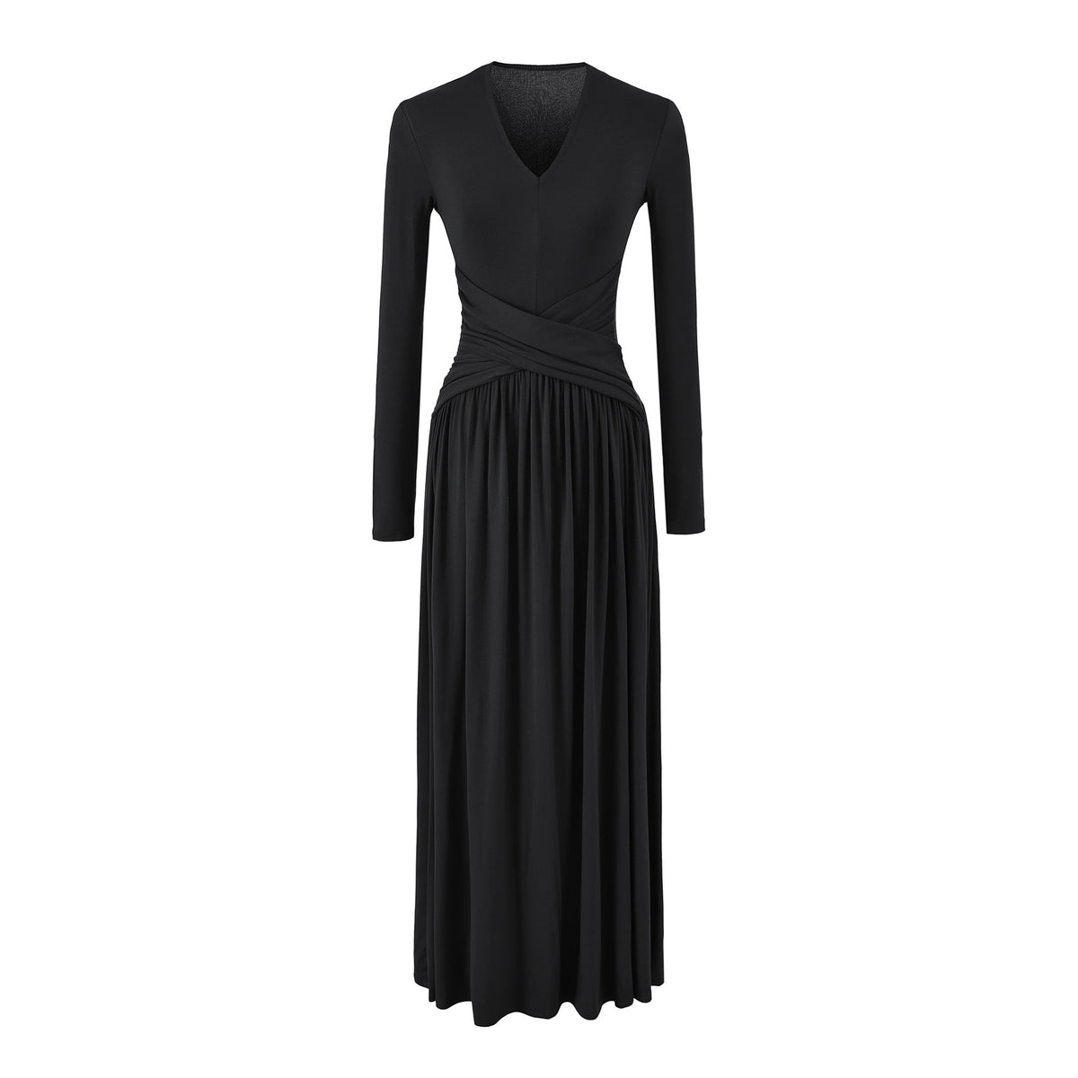 Women's V-Neck Maxi Wrap Dress Made of Jersey with Gathered Waist Section EVA-US