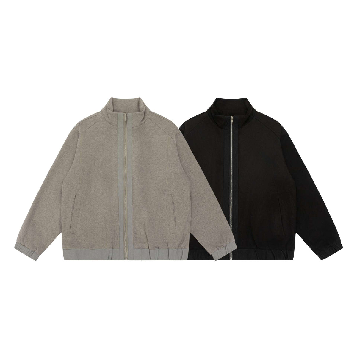 Unisex short jacket in boxy cut made of wool blend with funnel collar and zipper EVA-US