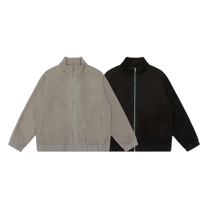 Unisex short jacket in boxy cut made of wool blend with funnel collar and zipper EVA-US