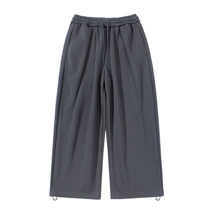 Unisex Wide Cropped Jogging Pants with Drawstring Waist, Side Pockets and Adjustable Hem