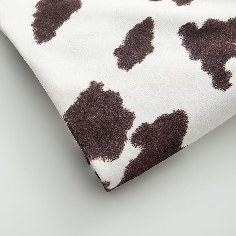 Women's Cropped Shirt Jacket in Boxy Cut with Cow Spot Print and Press Stud Placket EVA-US