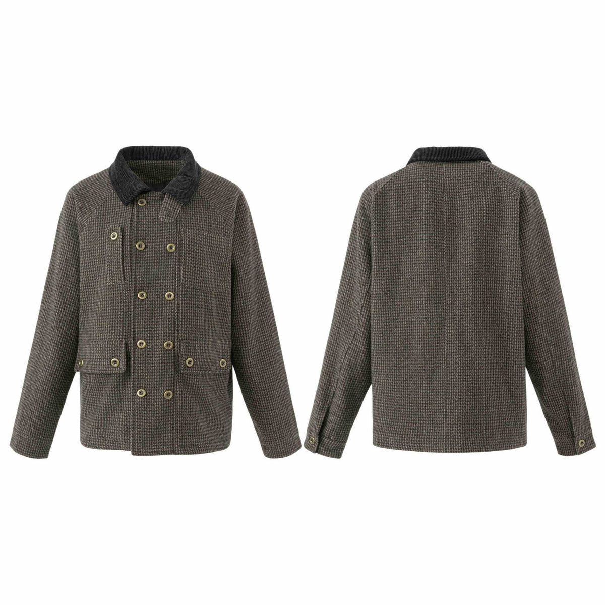 Men's double-breasted wool blend blouson with corduroy collar and patch pockets EVA-US