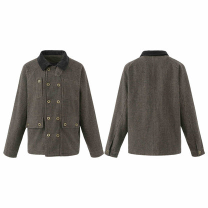 Men's double-breasted wool blend blouson with corduroy collar and patch pockets EVA-US
