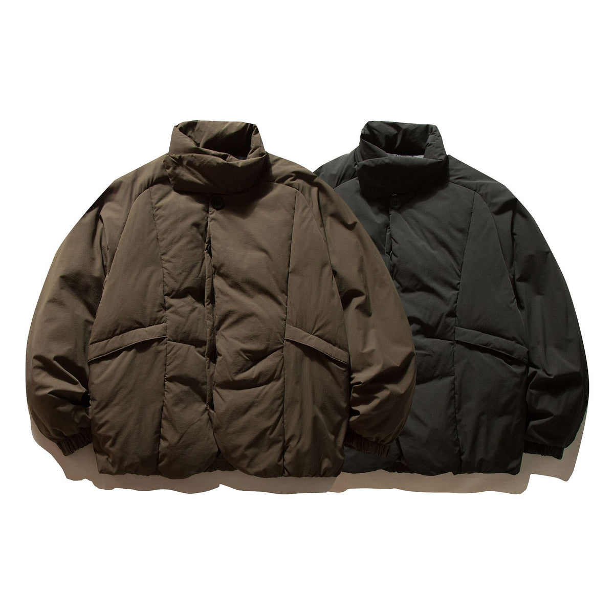 Men's Boxy Thermal Puffer Jacket with overlapping stand-up collar and patch flap pockets EVA-US