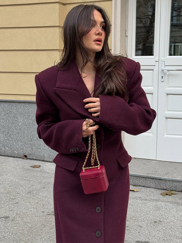 Women's Maxi Length Wool Blend Coat in Tailored Cut with Continuous Button Placket EVA-US