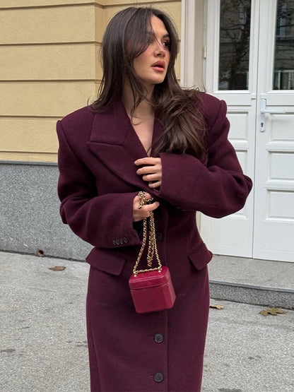 Women's Maxi Length Wool Blend Coat in Tailored Cut with Continuous Button Placket EVA-US