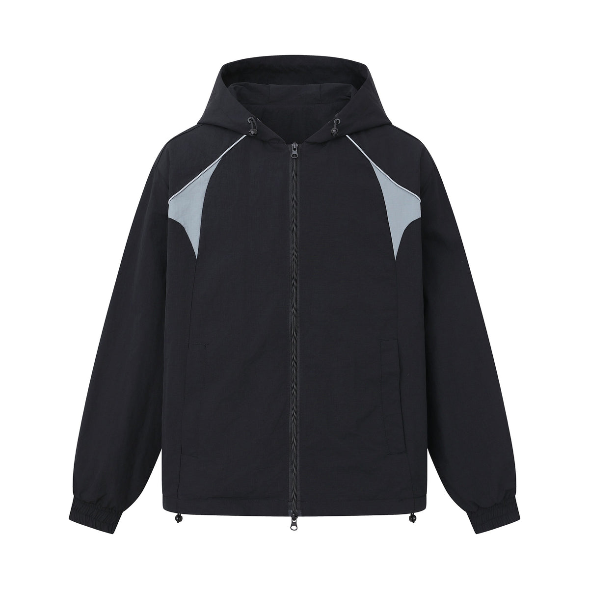 Unisex Lightweight Boxy Hooded Jacket with Two-Way Zipper and Drawstring Hem EVA-US