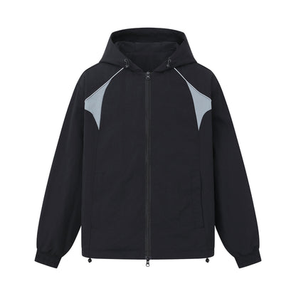 Unisex Lightweight Boxy Hooded Jacket with Two-Way Zipper and Drawstring Hem EVA-US