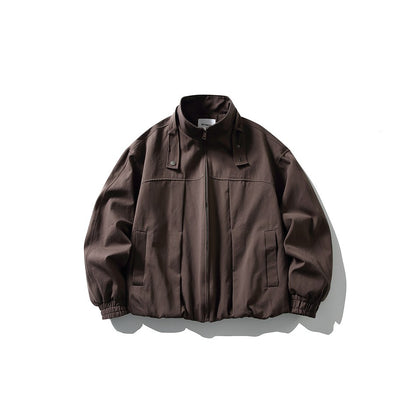 Men's Boxy Blouson Jacket in Overshirt Style with Stand Collar and Strap Detail EVA-US