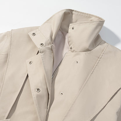 Ladies short trench coat with cape detail, stand-up collar and tie belt EVA-US