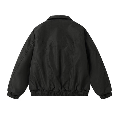 Men's Boxy Utility Bomber Jacket with Short Cut, Metal Zippers, and Elastic Hem EVA-US