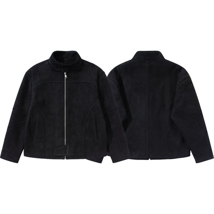 Men's short jacket in suede leather look with stand-up collar and distinctive dividing seam EVA-US