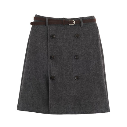 Women's midi skirt in A-line cut with double-breasted button placket and waist belt EVA-US