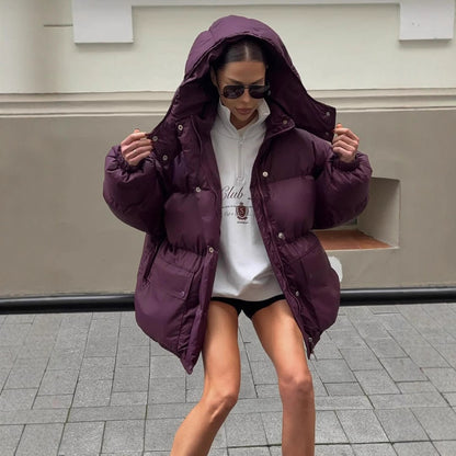 Women’s Oversized Padded Jacket with Hood and Quilted Thermal Lining EVA-US