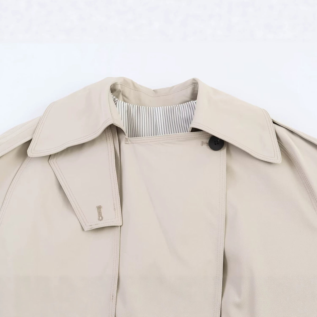 Women's Short Trench Coat with Waist Belt and Cape Detail EVA-US