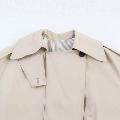 Women's Short Trench Coat with Waist Belt and Cape Detail EVA-US