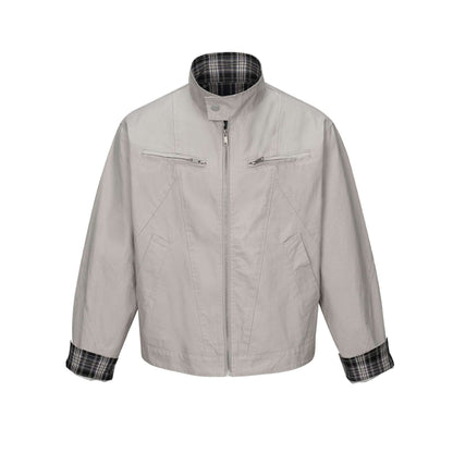 Men's short-cut boxy blouson with stand collar, zipper and chest zippers EVA-US