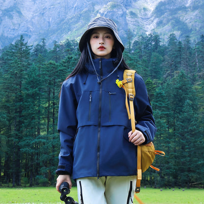Men's Waterproof Breathable Softshell Outdoor Jacket with Adjustable Hood EVA-US