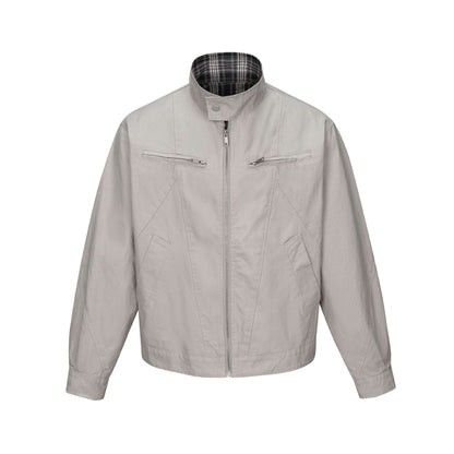 Men's short-cut boxy blouson with stand collar, zipper and chest zippers EVA-US