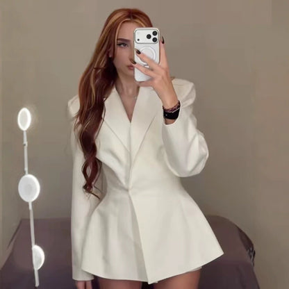 Women's tailored blazer dress with sculptural waist and flared hem EVA-US