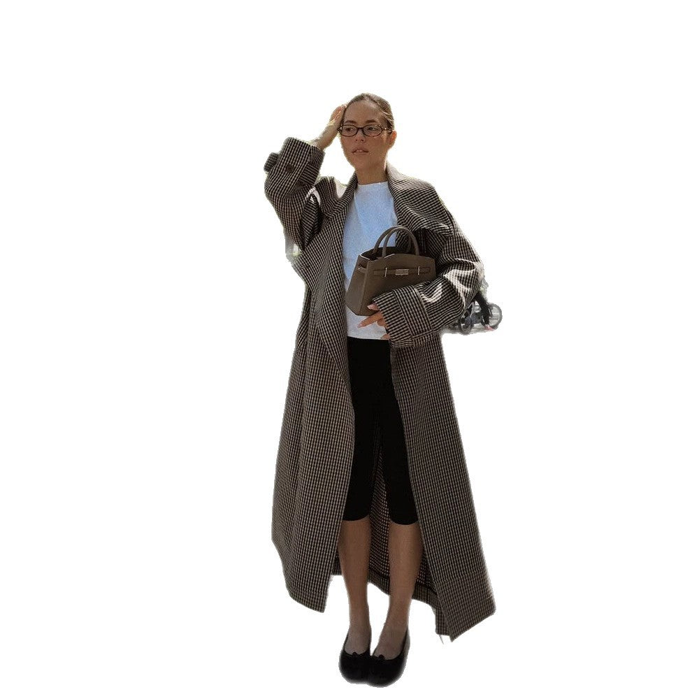 Women Oversized Coat in Glencheck with Wide Lapels and Dropped Shoulder Part EVA-US