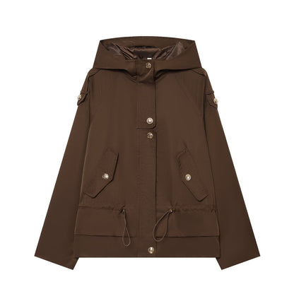 Women's short parka with hood, drawstring waist and flap pockets EVA-US