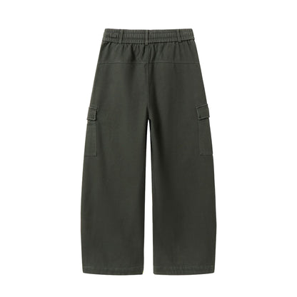 Men's Wide Cargo Pants with Drawstring Waist and Multiple Flap Pockets EVA-US