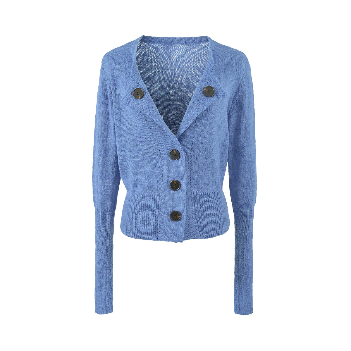Women's Cropped Tailored Cardigan with Shawl Collar and Large Decorative Buttons EVA-US