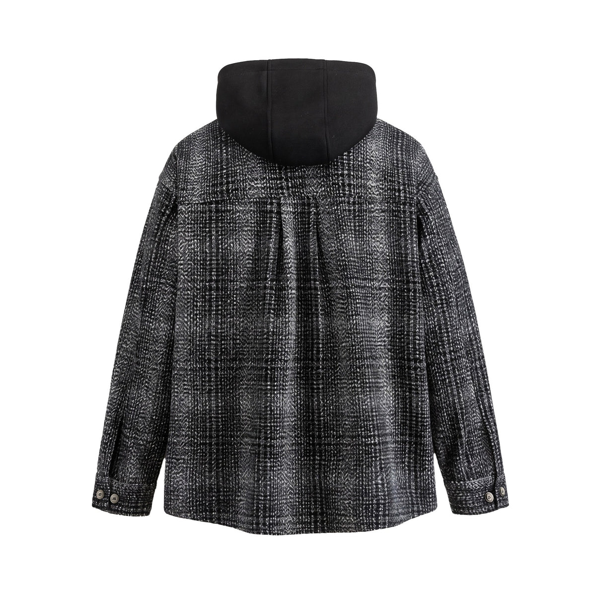 Men's Hooded Overshirt in Wool Blend with Check Pattern and Inserted Chest Pocket EVA-US
