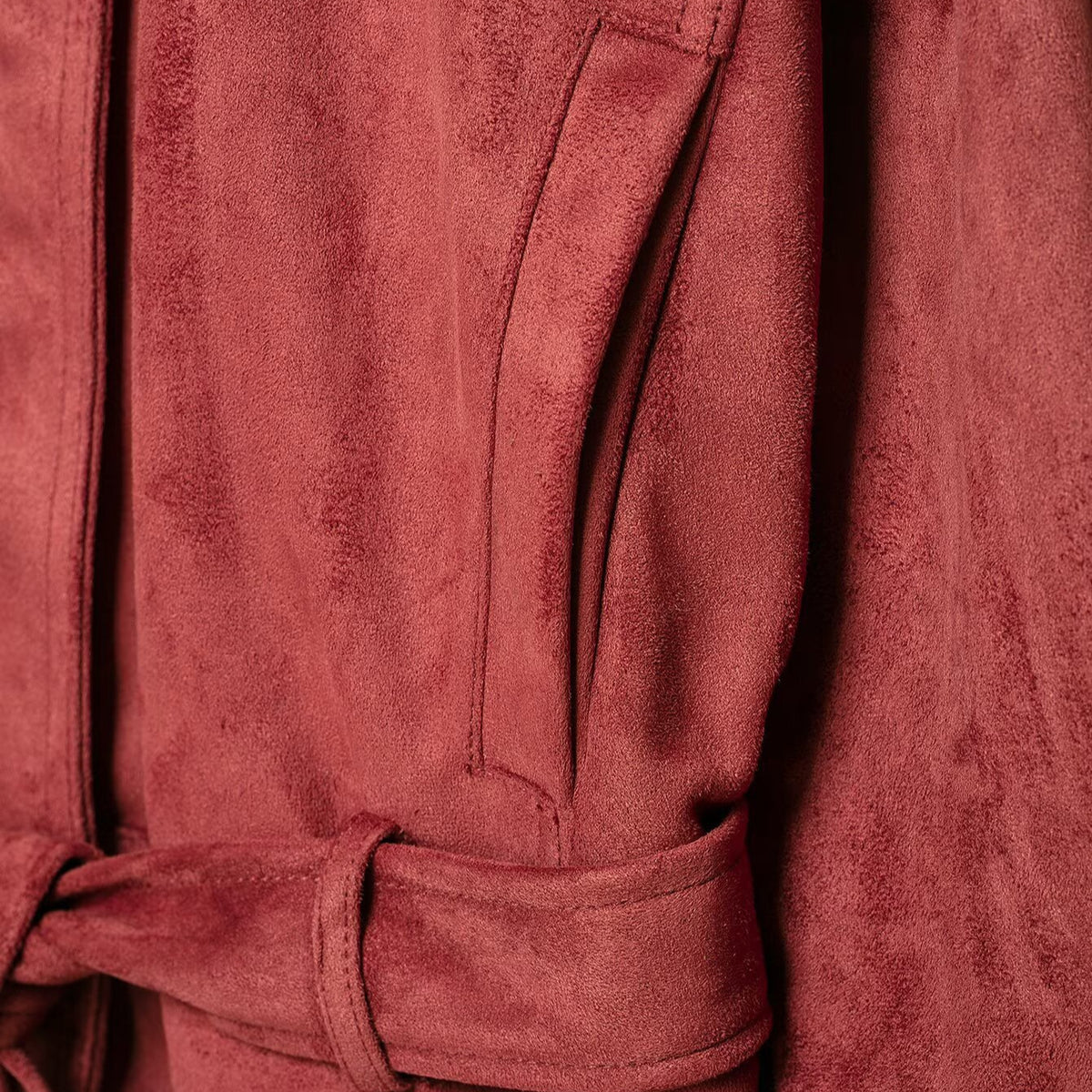 Women's kimono-inspired velour jacket with tie belt and high stand-up collar EVA-US