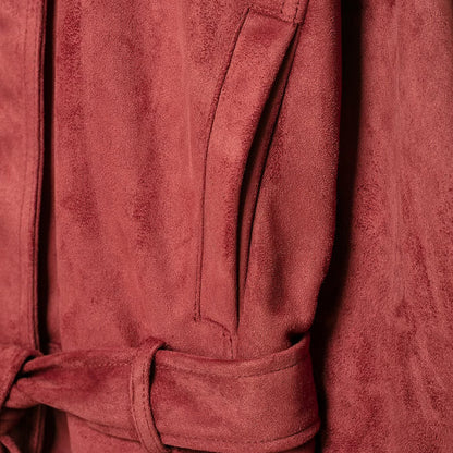 Women's kimono-inspired velour jacket with tie belt and high stand-up collar EVA-US